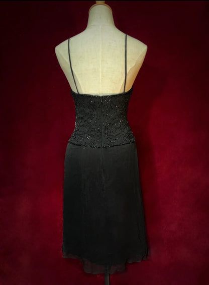 Cute A line Spaghetti Strap Black Chiffon Short Mini Party Dress Cocktail Gown Homecoming Dresses N3846