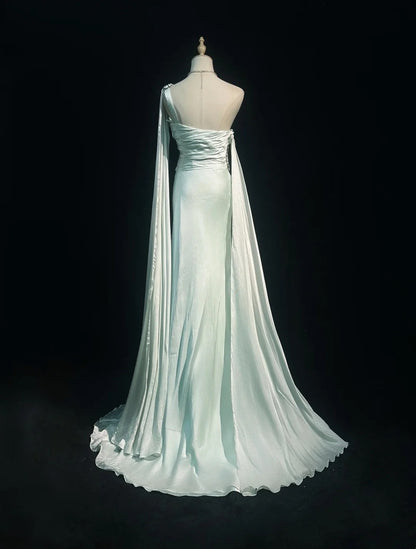 Beautiful Prom Dresses A line One Shoulder Light Green Chiffon With Crystals Long Formal Evening Outfits N3678