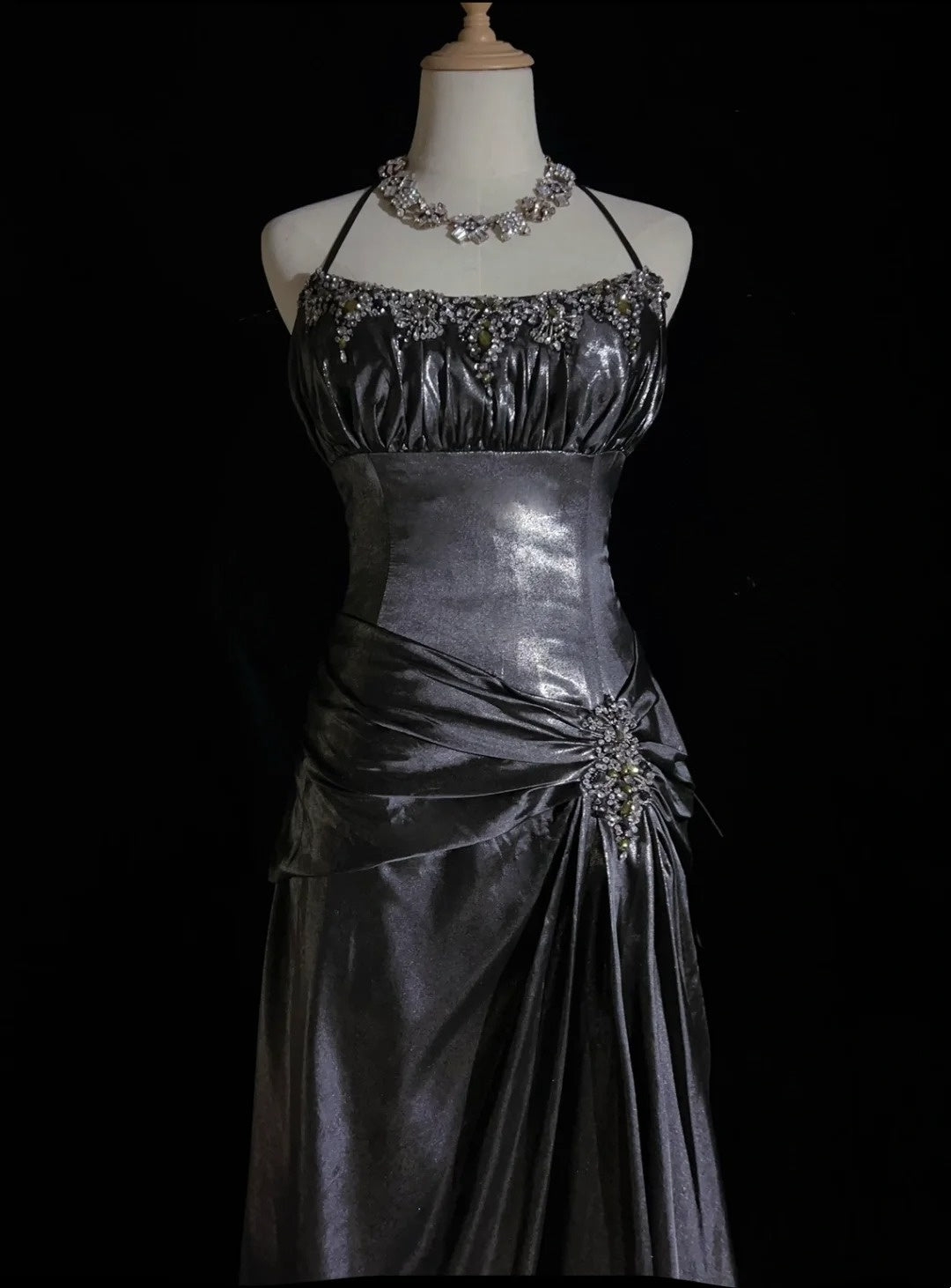 Vintage Prom Dresses Mermaid Halter Drop Waist With Beading 1970s Long Formal Gown N2618