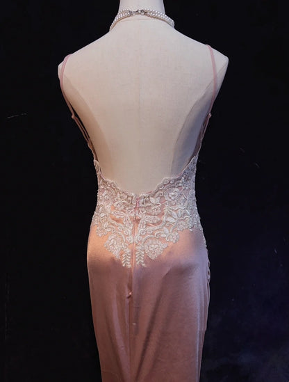 Vintage Prom Dresses Inspo Mermaid Spaghetti Strap Pink Satin With Ruffled White Lace For Women Formal Dress N3249
