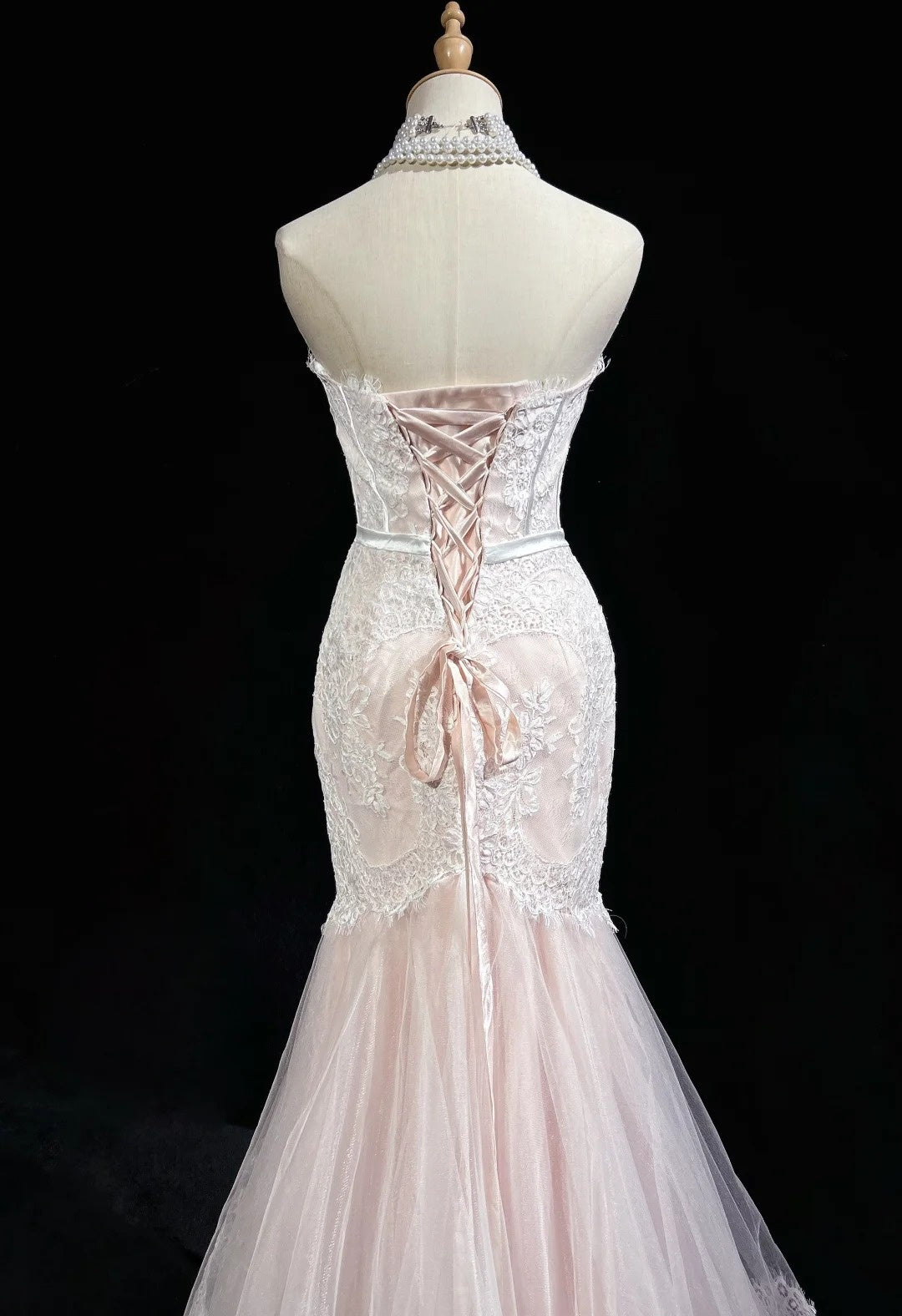 Vintage Prom Dresses Mermaid Sweetheart Pink Lace With Ruffles Long Formal Dress N2498