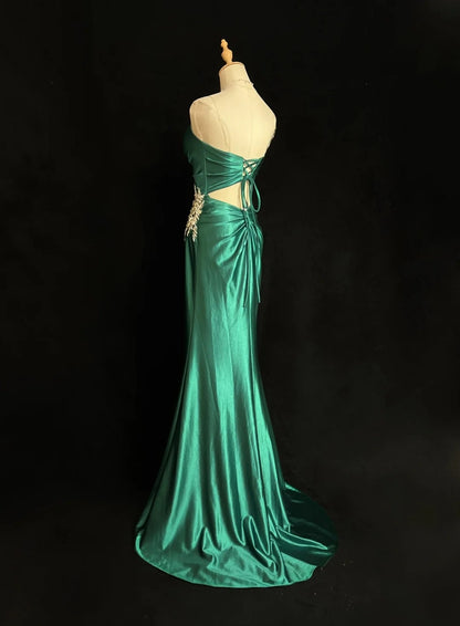 Vintage Prom Dresses Mermaid Sweetheart Dark Green With Beads 90s Long Evening Gown N2927
