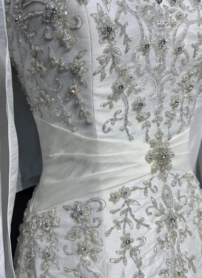 Vintage Ball Gown Spaghetti Straps White Taffeta With Cape Beading Wedding Ruffled Bridal Gown Long Wedding Dresses RB4331