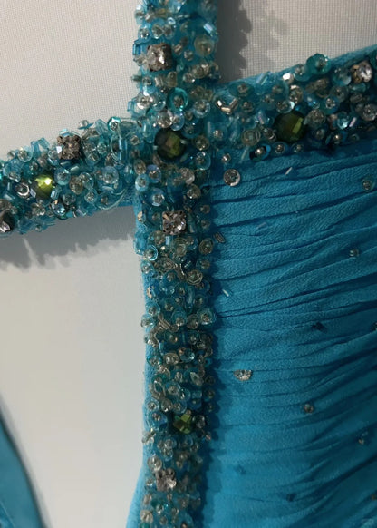 Vintage Prom Dresses A Line Halter Blue Chiffon With Beading Cape Formal Evening Outfits N3853