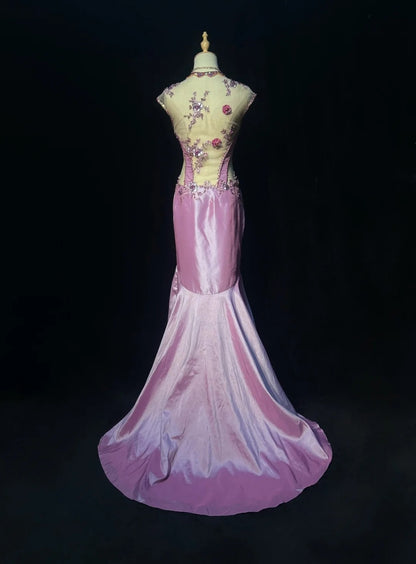 Vintage Prom Dresses Mermaid Sweetheart Lilac Lace Satin With Beading 80s Long Formal Evening Outfits N3883