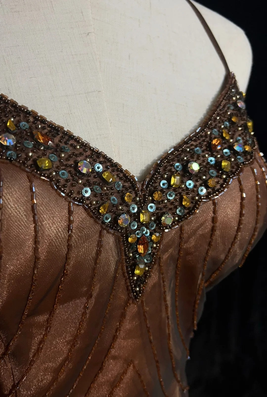 Vintage Prom Dresses Mermaid Spaghetti Strap Brown Sleeveless Chiffon 80s Long Formal Gown N2860