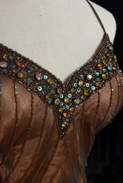 Vintage Prom Dresses Mermaid Spaghetti Strap Brown Sleeveless Chiffon 80s Long Formal Gown N2860