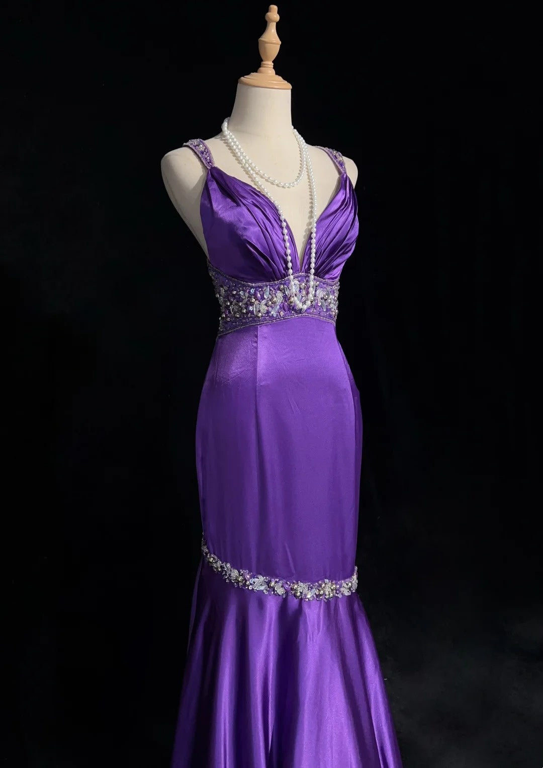 Vintage Prom Dresses Mermaid Spaghetti Strap 80s Satin With Beading Backless Long Formal Party Dress N2515