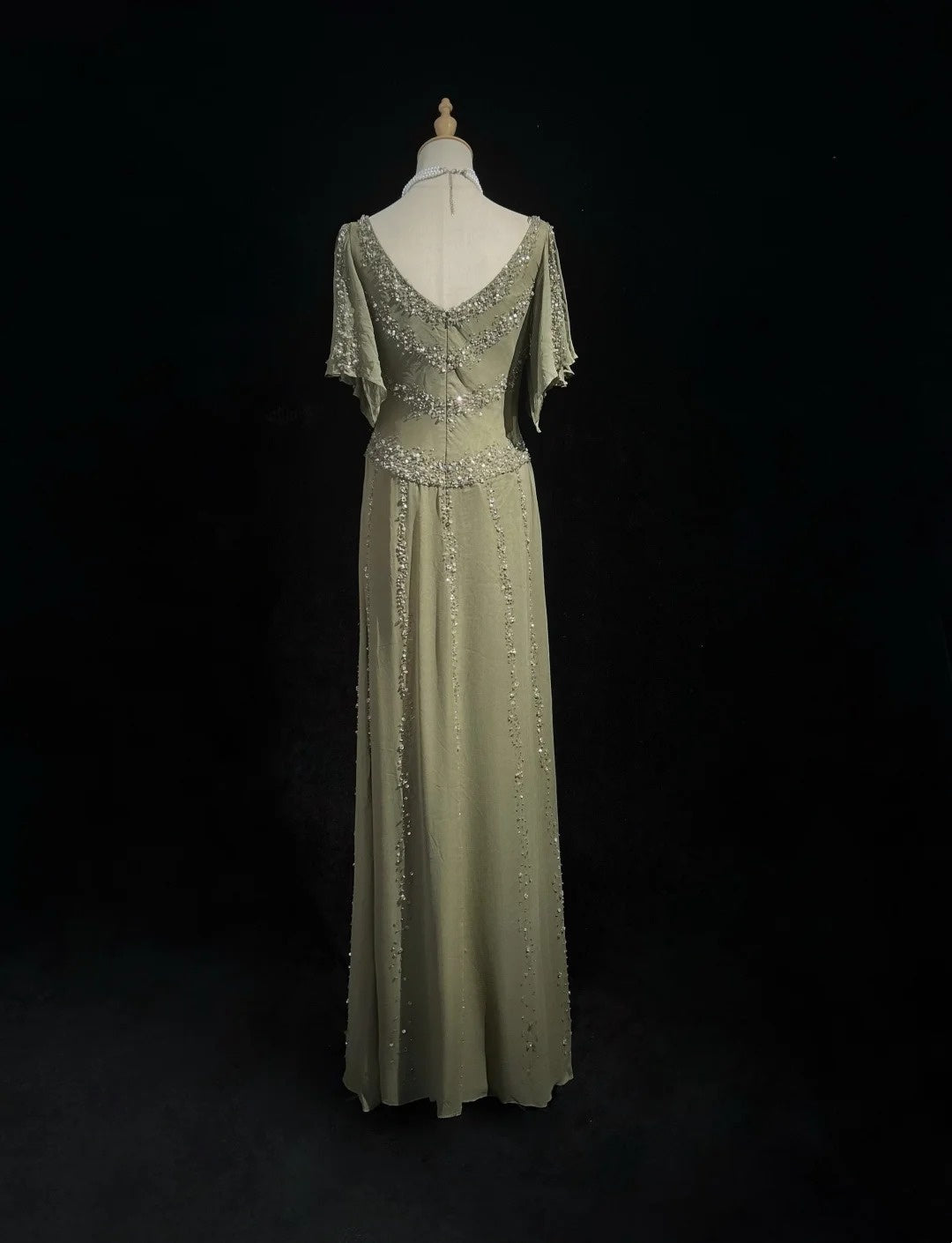 Vintage Prom Dresses A Line Cowl Neck Chiffon With Beaded 80s Evening Formal Dress RB3273