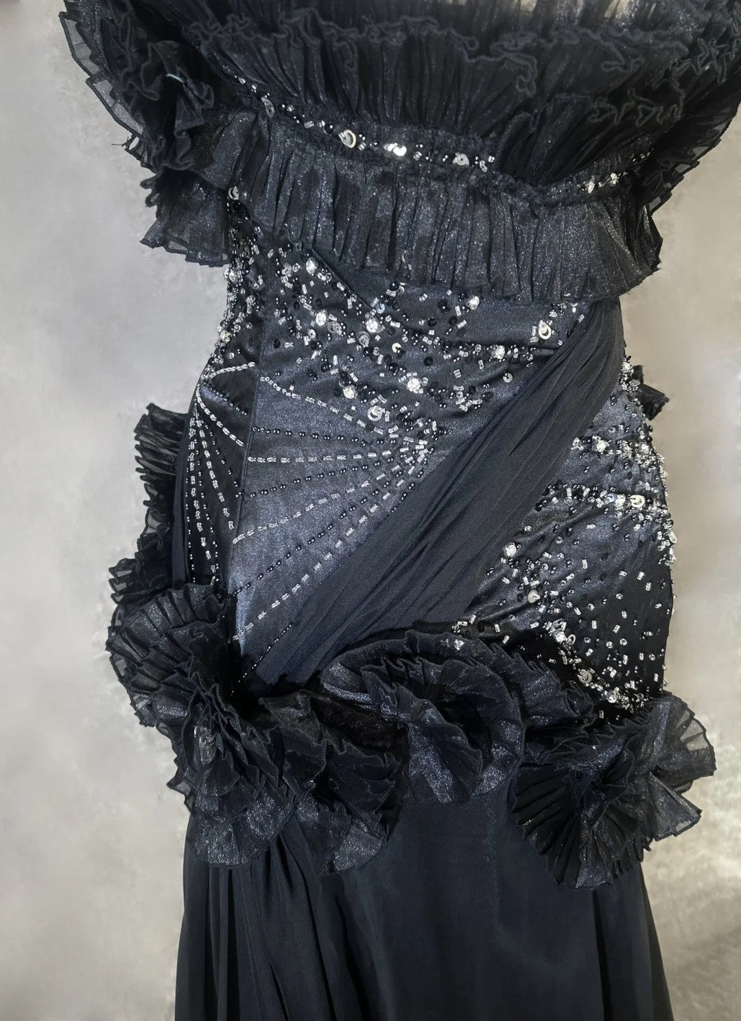Vintage Prom Dresses Mermaid Sweetheart Black Tie Dress Chiffon With Beading 1980s Long Formal Gown N2621