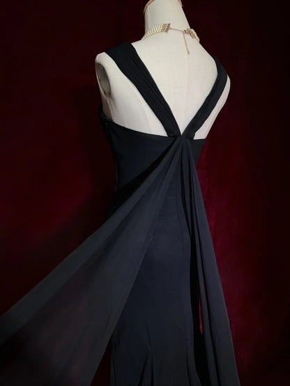 Vintage Prom Dresses Inspo Mermaid 90s Halter Black Tie Dress Chiffon For Women Formal Dress N3302