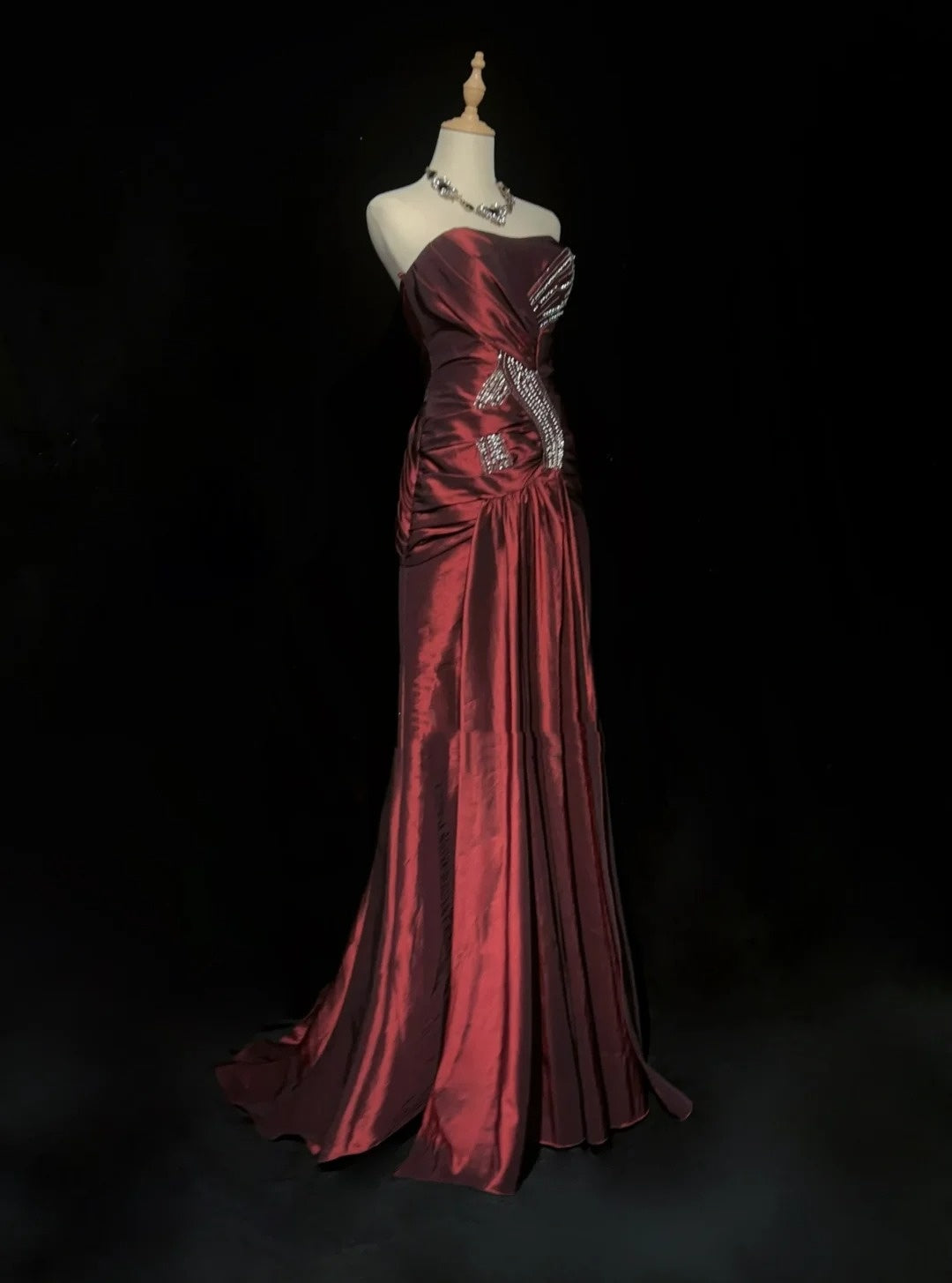 Glamour Prom Dresses Mermaid Strapless Burgundy With Beading Formal Evening Outfits N3834