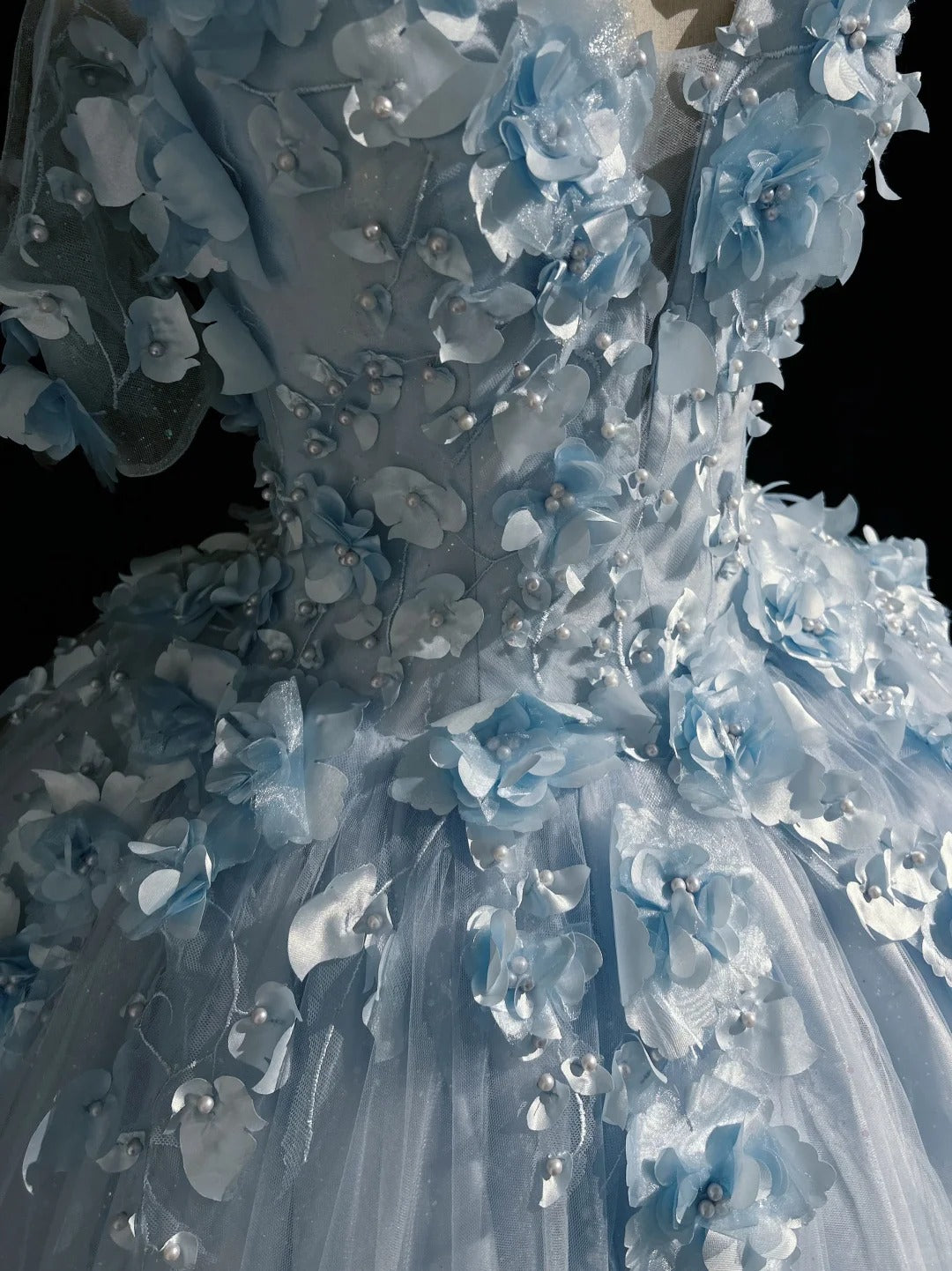 Beautiful Prom Dresses Ball Gown Off The Shoulder Tulle Blue With Appliqued Long Formal Gown N2926