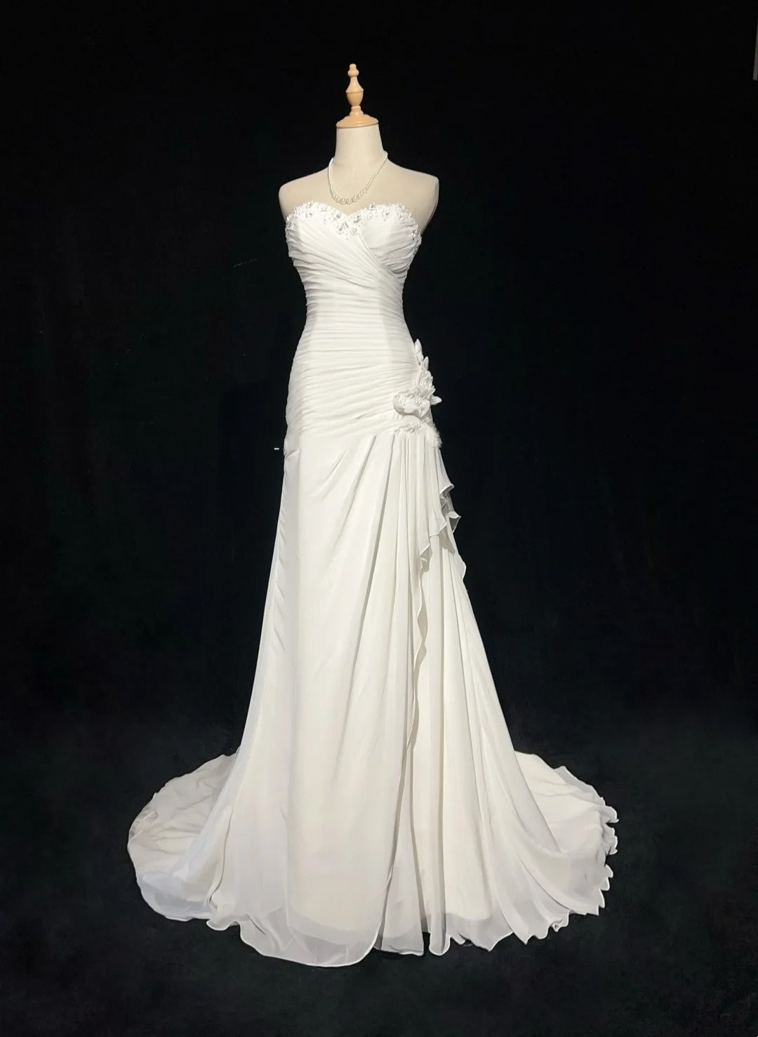Vintage 90s Wedding Dresses Mermaid Sweetheart Chiffon White Beading Summer Garden Long Bridal Gown N3827