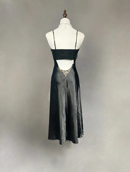 Timeless Prom Dresses A Line Spaghetti Strap Black Tea Length With Beading Evening Outfits N3250
