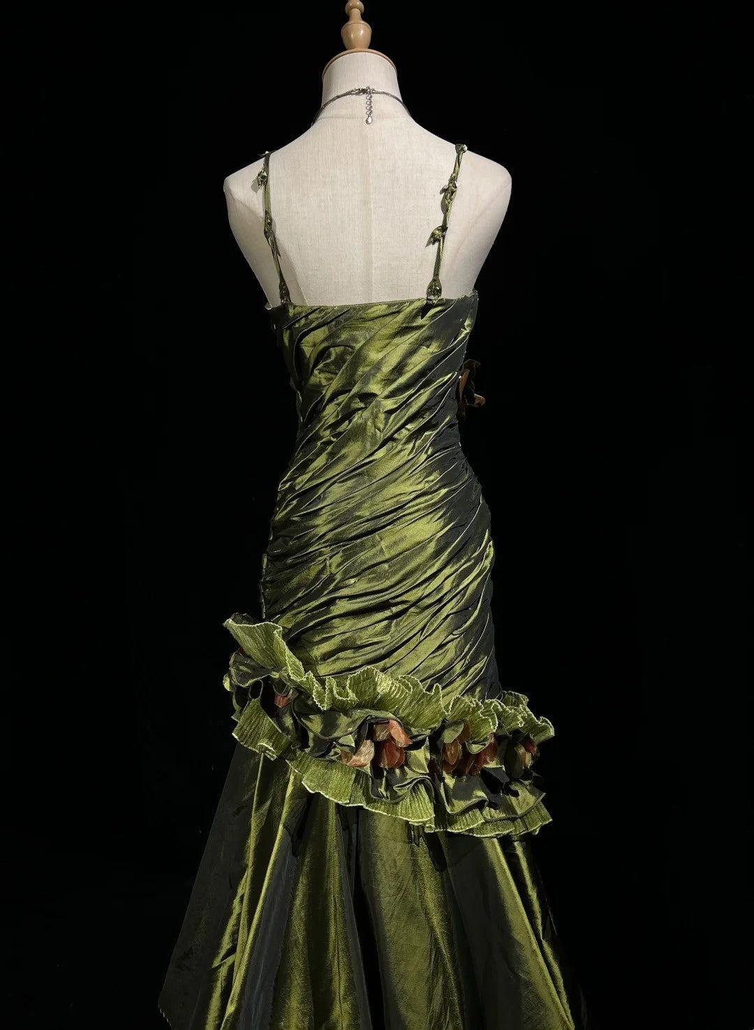 Vintage Prom Dresses Mermaid Olive Green Satin With Beading 90s Long Formal Gown N2591