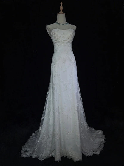Vintage Wedding Dresses Inspo Mermaid Spapghetti Strap White Long 1980s With Lace Wedding Gowns N3367