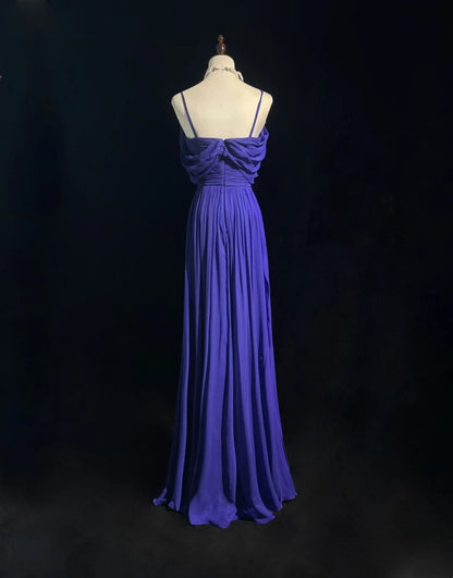 Vintage Prom Dresses A line Spaghetti Strap Royal Blue 90s With Ruffles Beading Long Formal Party Dress N2506