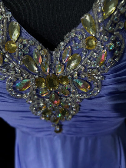 Classy Prom Dresses A line Lavender Chiffon V Neck With Beaded Long Formal Evening Outfits N3705