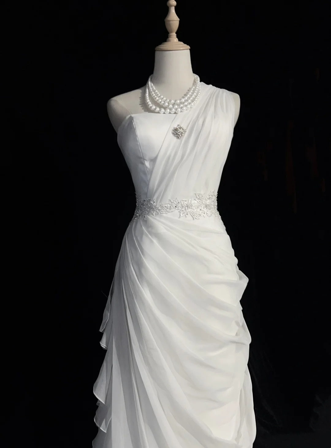 Unique Wedding Dresses Sheath One Shoulder Chiffon White Long Bridal Gown N3105