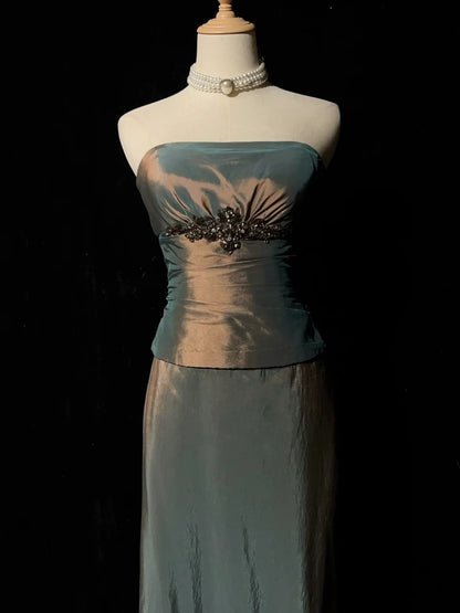 Vintage Prom Dresses A line Strapless Sleeveless 1990s Long Formal Evening Gown N2633