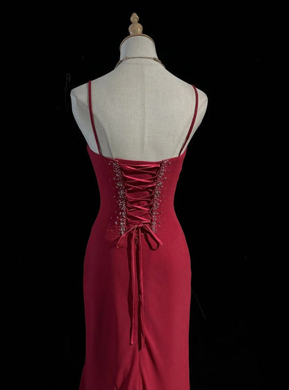 Retro Sheath Spaghetti Straps Red Irregular Tea Length Chiffon With Cape Prom Dresses Formal Party Outfits RB3953