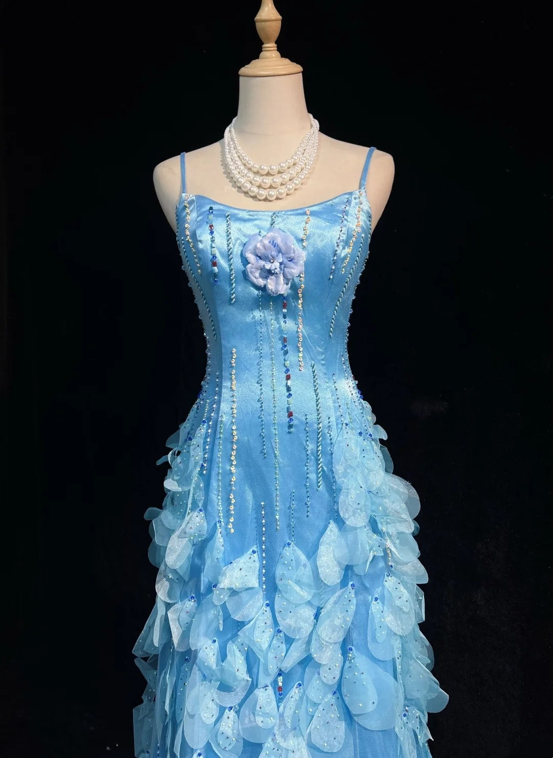 Blue Prom Dress Inspo A Line Spaghetti Straps With Beading Modest Long Formal Party Gown RC0083
