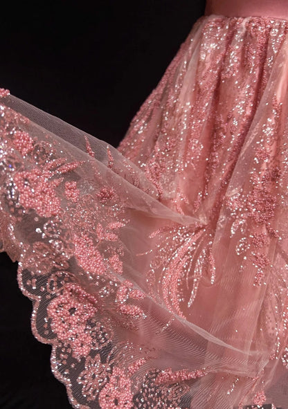 Pretty Ball Gown Spaghetti Strap Pink Sequin With 3D Flowers Tulle Short Mini Homecoming Dresses N2527