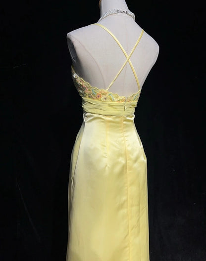 Stunning Prom Dresses Mermaid Spaghetti Strap Yellow Sleeveless Chiffon Long Formal Gown N2870