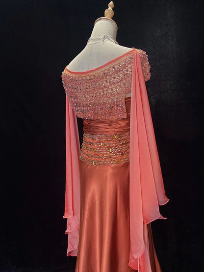 Elegant Prom Dresses Mermaid Strapless Chiffon Ruffled Beaded Jacket Floor Length Formal Evening Outfits N3489