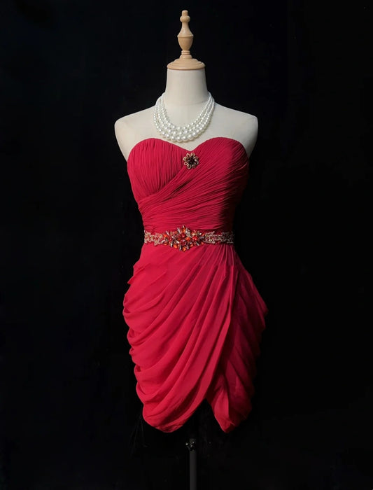 Cute Sheath Sweetheart Red Chiffon Short Mini 18th Birthday Gown Homecoming Dresses N3681