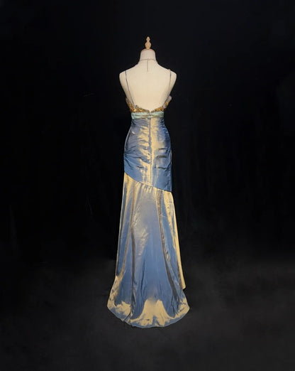 New Prom Dresses Mermaid Spaghetti Strap Floor Length Taffeta Formal Evening Dress N3697