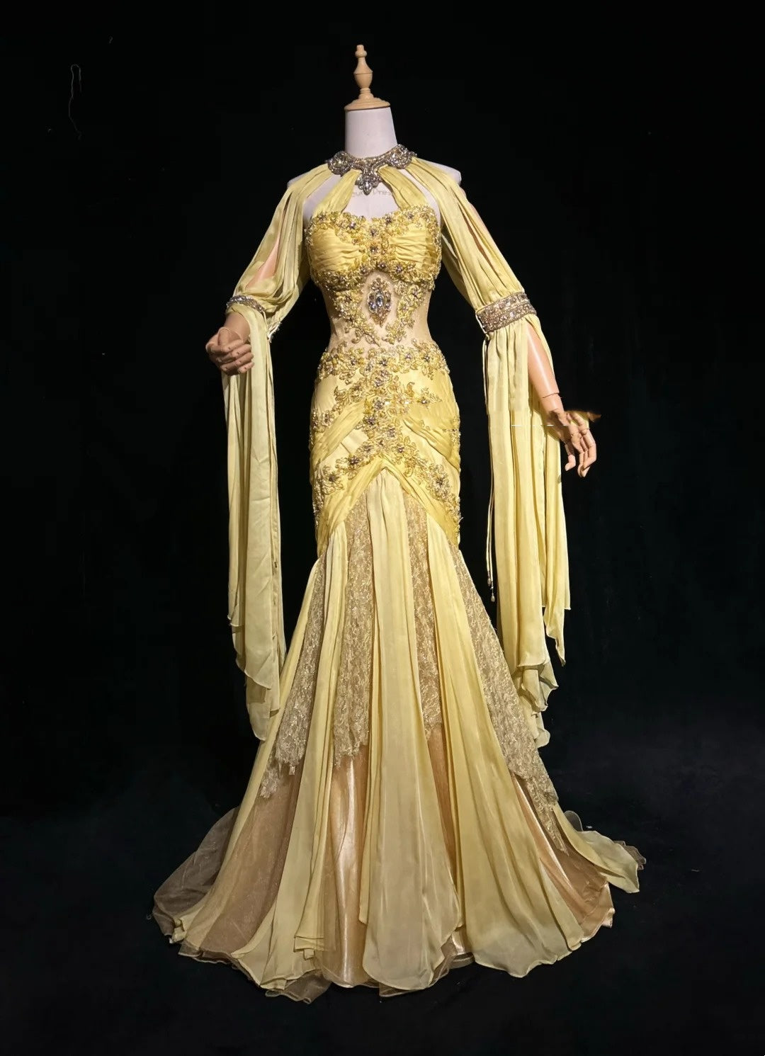 Yellow Prom Dress Inspo Mermaid Halter Chiffon Lace Satin With Beading 18th Birthday Outfits Formal Party Gown RC0117
