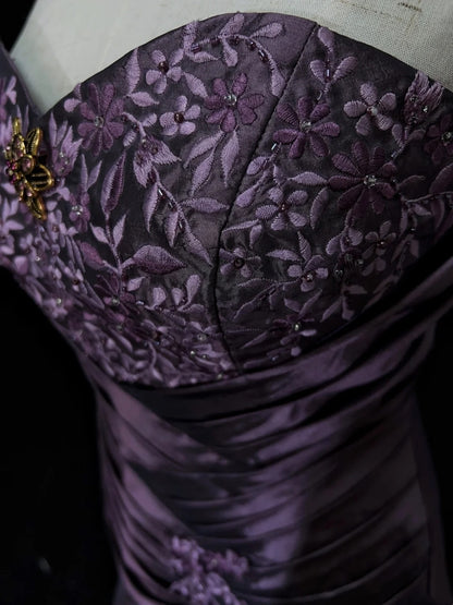 Vintage Prom Dresses Ball Gown Sweetheart Purple Taffeta 80s With Lace Long Formal Evening Outfits N3892