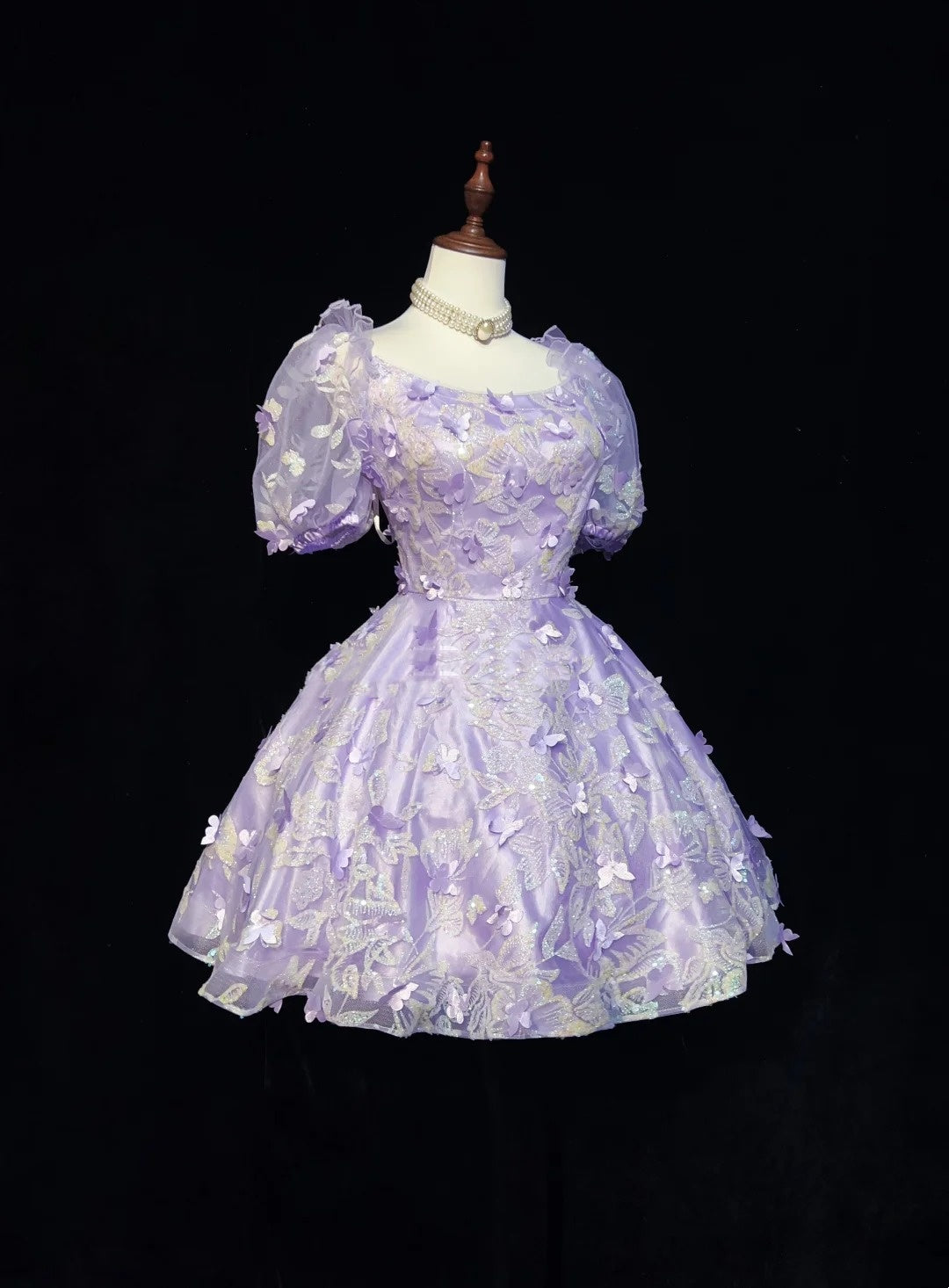Pretty Ball Gown Square Neck Lilac Lace Short Mini Homecoming Dresses Hoco Gowns N2632