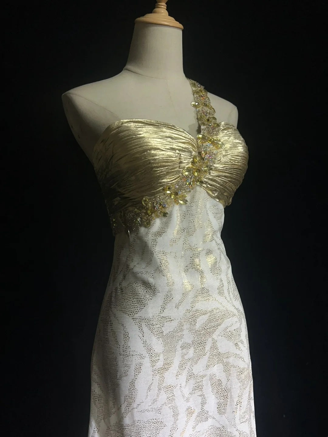 Classy Prom Dresses A Line One Shoulder Gold Top Satin With Ruffle Long Formal Gown N2913