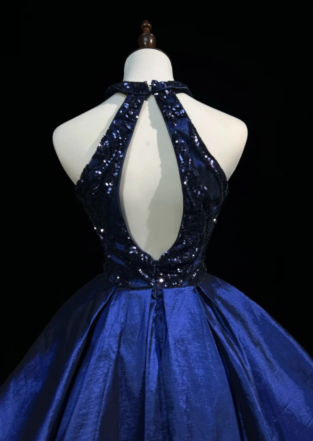 Modest Ball Gown High Neck Navy Blue Satin Sequin Ideas For Women Short Birthday Dresses Mini Homecoming Outfits N3272
