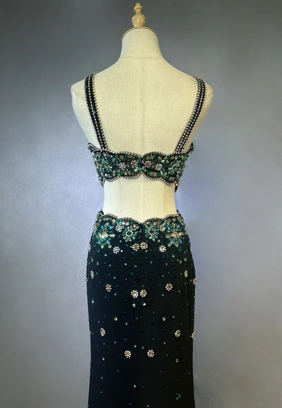 Vintage Prom Dresses Mermaid Scoop Black Split Slit With Beading 1970s Long Formal Gown N2611