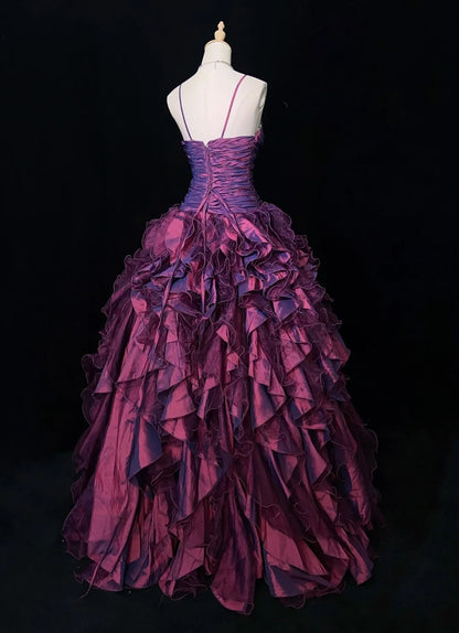 Vintage Prom Dresses Inspo Ball Gown Spaghetti Strap Purple Tulle Tiered Layers 80s With Beaded Formal Gowns N3357
