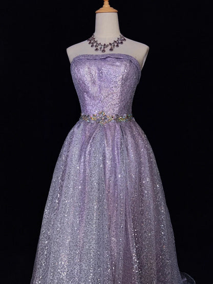Princess Prom Dresses Inspo Ball Gown Strapless Lilac Sequined Long With Beading Formal Gowns N3393