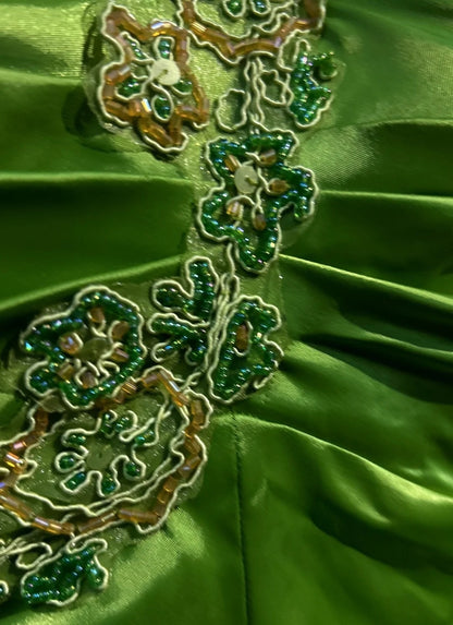 Vintage Prom Dresses Mermaid One Shoulder Light Green Satin With Beading Long Formal Dress N2450