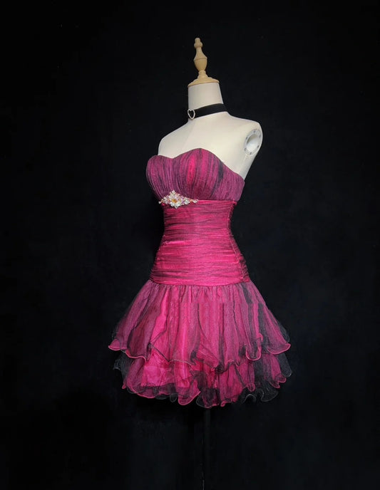 Unique Ball Gown Spaghetti Strap Hot Pink Mini Short Y2K Ideas Senior Homecoming Dresses Hoco Gowns N3092