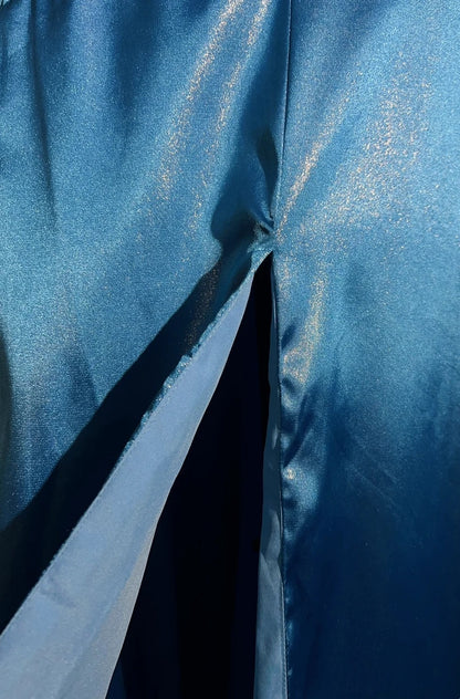 Vintage Prom Dresses Mermaid Spaghetti Strap Blue Satin 1990s Long Formal Evening Gown N2645