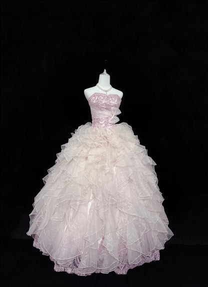 Sweet 16 Dresses Long Ball Gown Sweet Sixteen Long Birthday Dress Strapless Pink Formal Gown RC0299