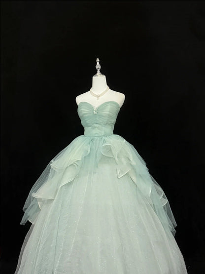 Sweet 16 Dresses Long Ball Gown Sweet Sixteen Long Birthday Dress Strapless Sage Green Formal Gown RC0362
