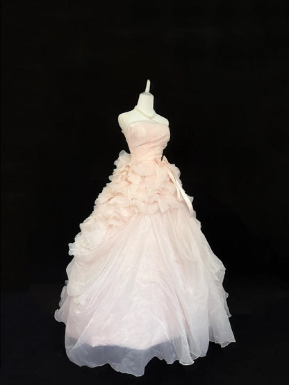 Sweet 15 Quinceanera Dress Ball Gown Strapless Blush Pink With Tiered Tulle 15th Birthday Gown RC0271