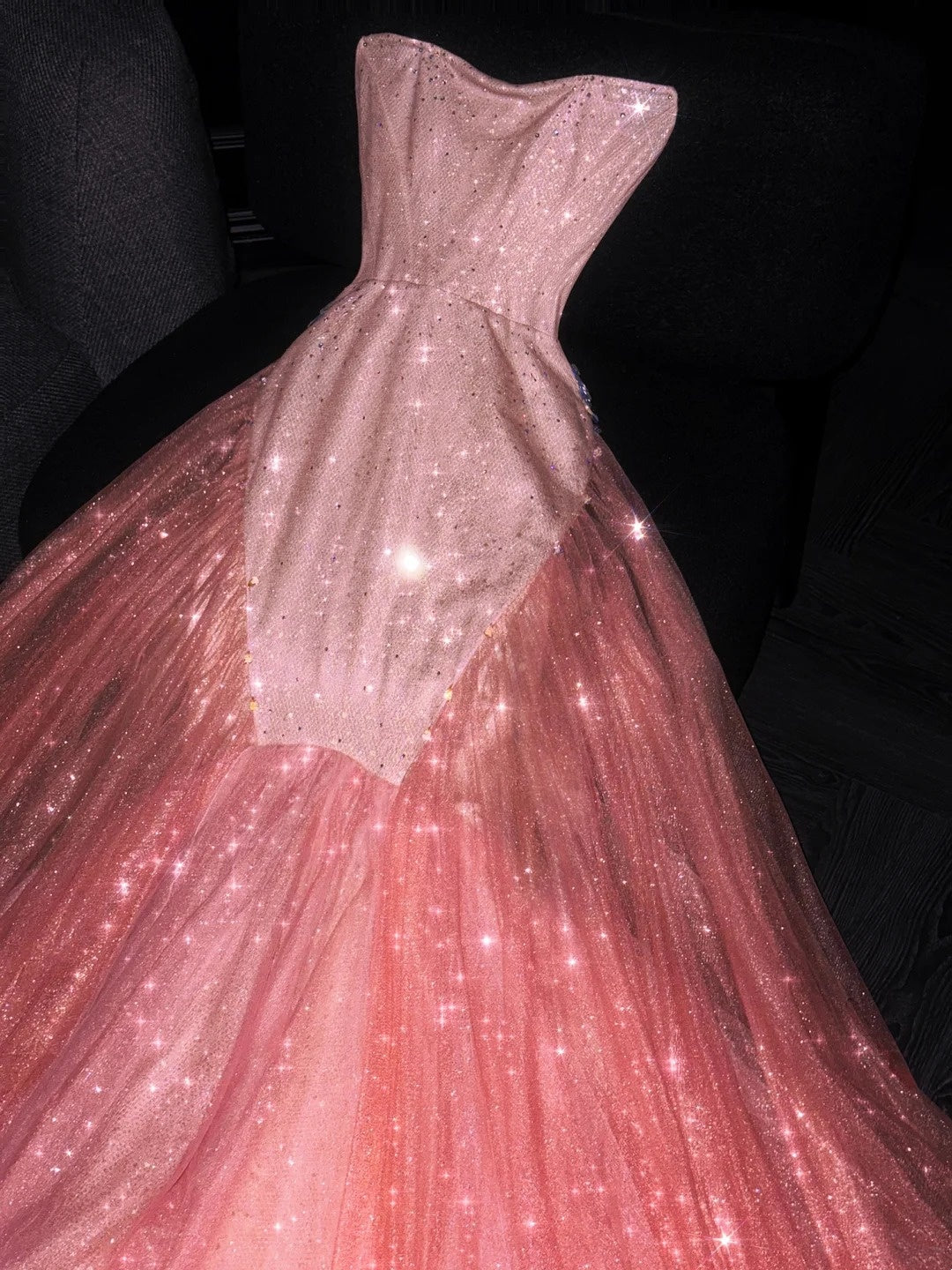 Glittery Mermaid Strapless Coral Pink Sequined Long Formal Evening Dress Formal 18th Birthday Gowns Prom Dresses N734