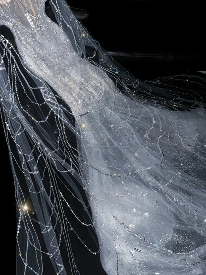Pretty Mermaid Jewel Neck Sequin Silver With Beading Brides Gown Bridal Dress Style Long Wedding Dresses RB6566