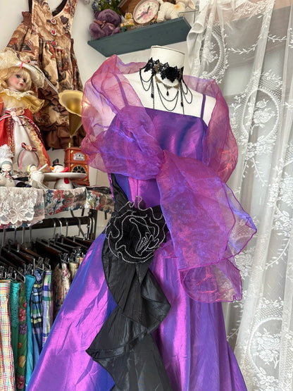 Charming A Line Spaghetti Strap Grape With Cape Long Prom Dresses Evening Outfits Formal Dress N1081