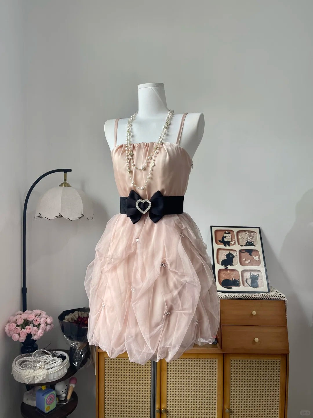 Vintage A Line Spaghetti Strap Pink Chiffon 16th Birthday Homecoming Dress Graduation Outfit RB6786